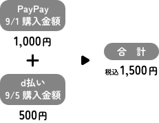PayPay9/1購入金額1,000円＋d払い9/5購入金額500円＝合計1,500円